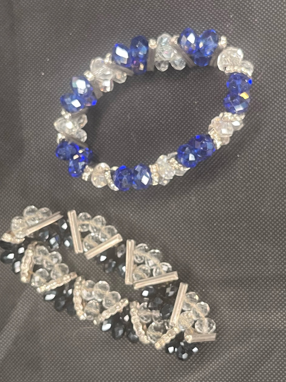 Zig Zag Rickrack Bracelets with Swarovski® Crystals – Black & Blue Duo | Double